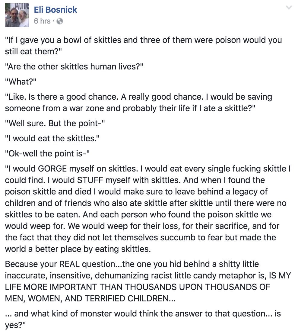 screenshot of "eat the skittles" post