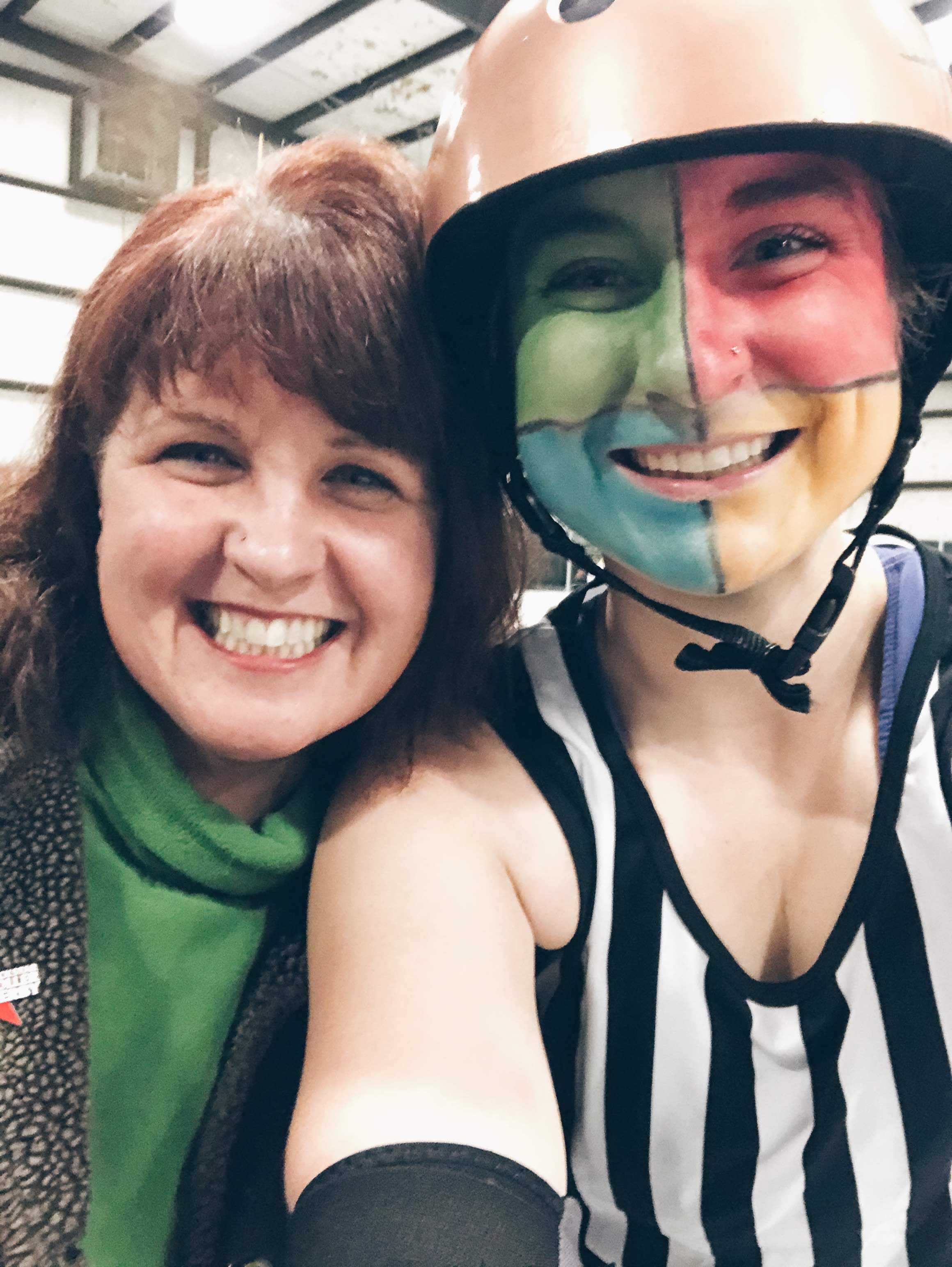 a picture of Carissa and Tracy at Carissa's derby bout