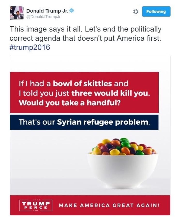 screenshot of Trump, Jr.'s skittles tweet
